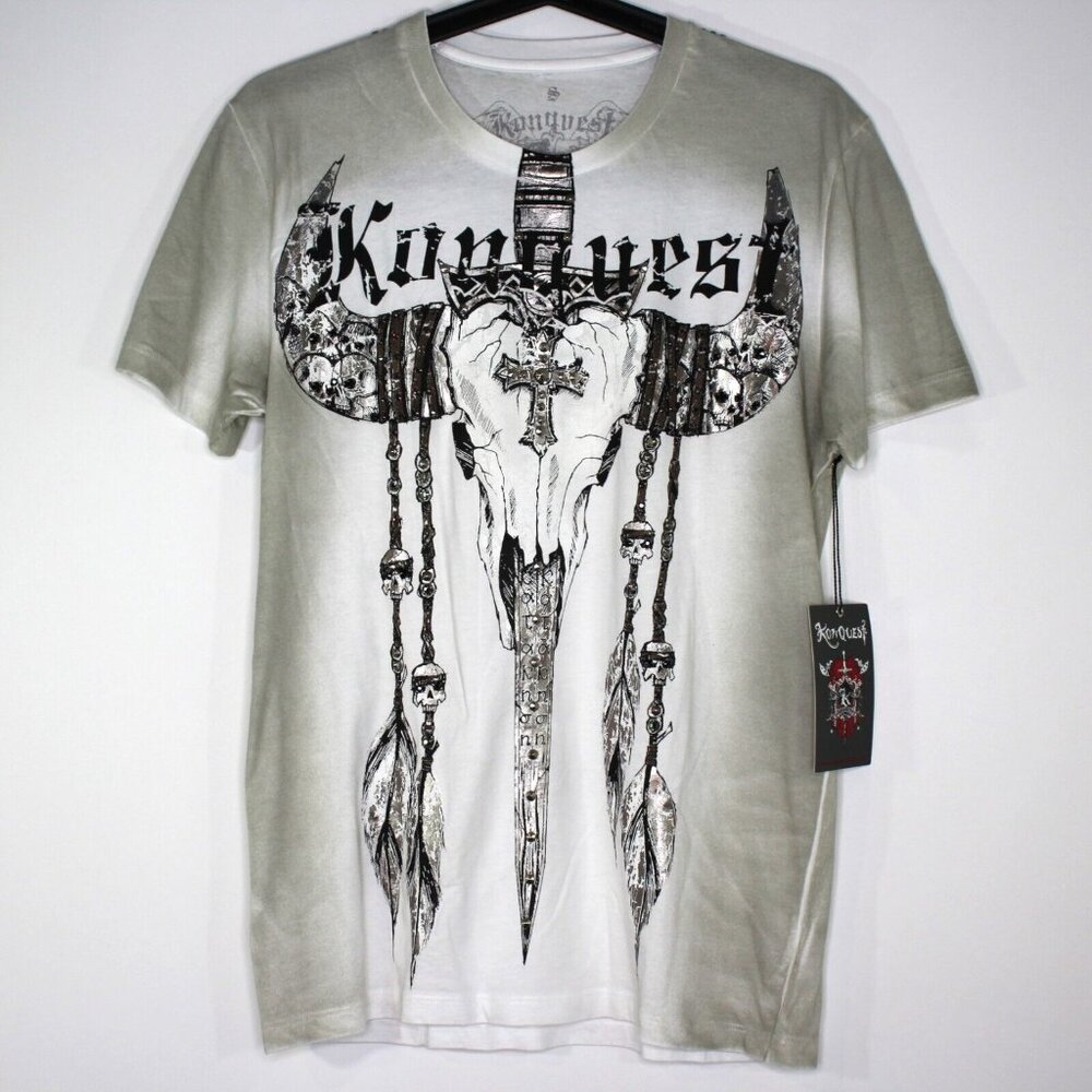 Konquest Mens Small Swarovski Crystals Studded Y2K Style T-Shirt NEW A1577
